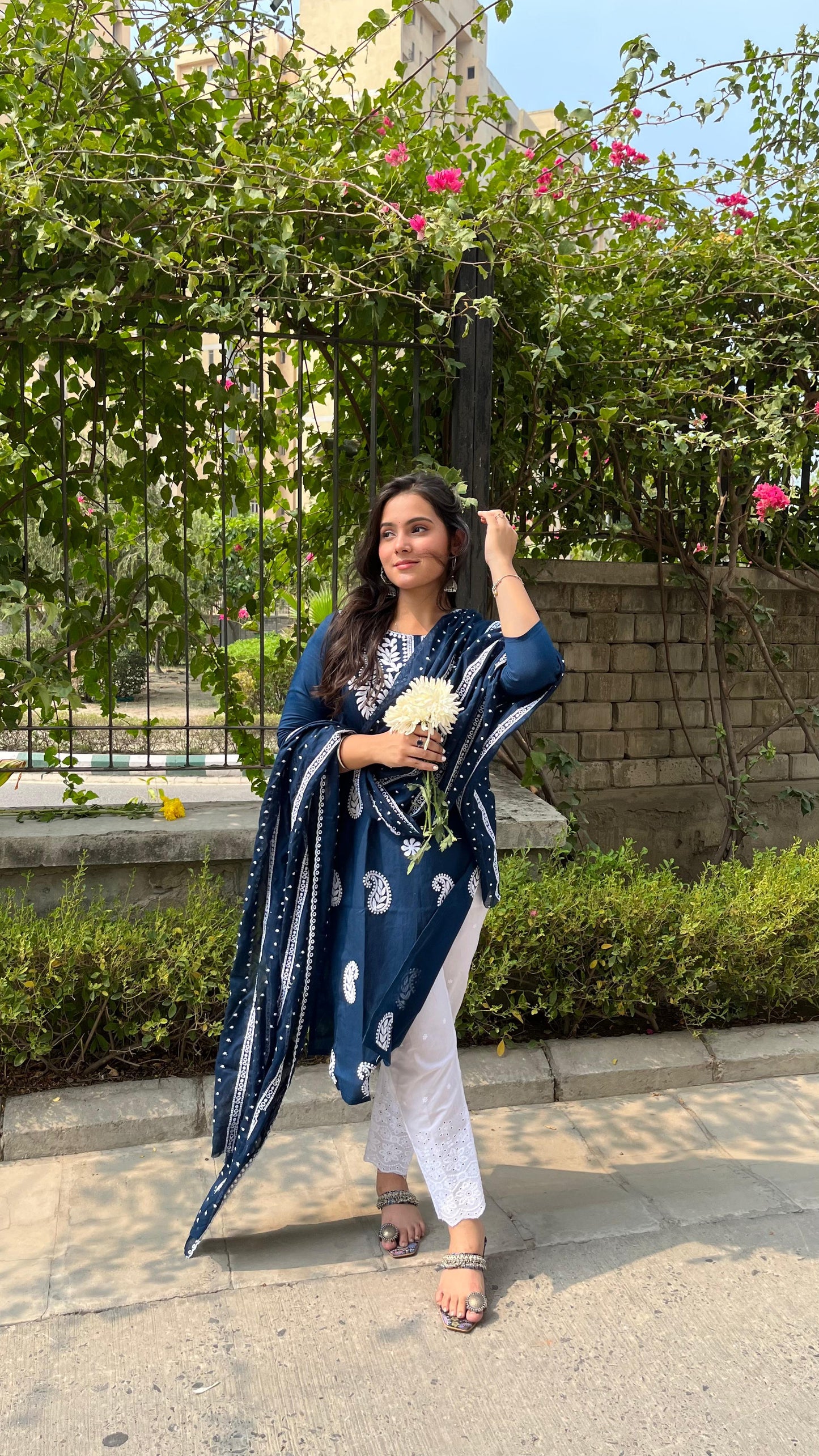 Blue Chikankari Kurti Set