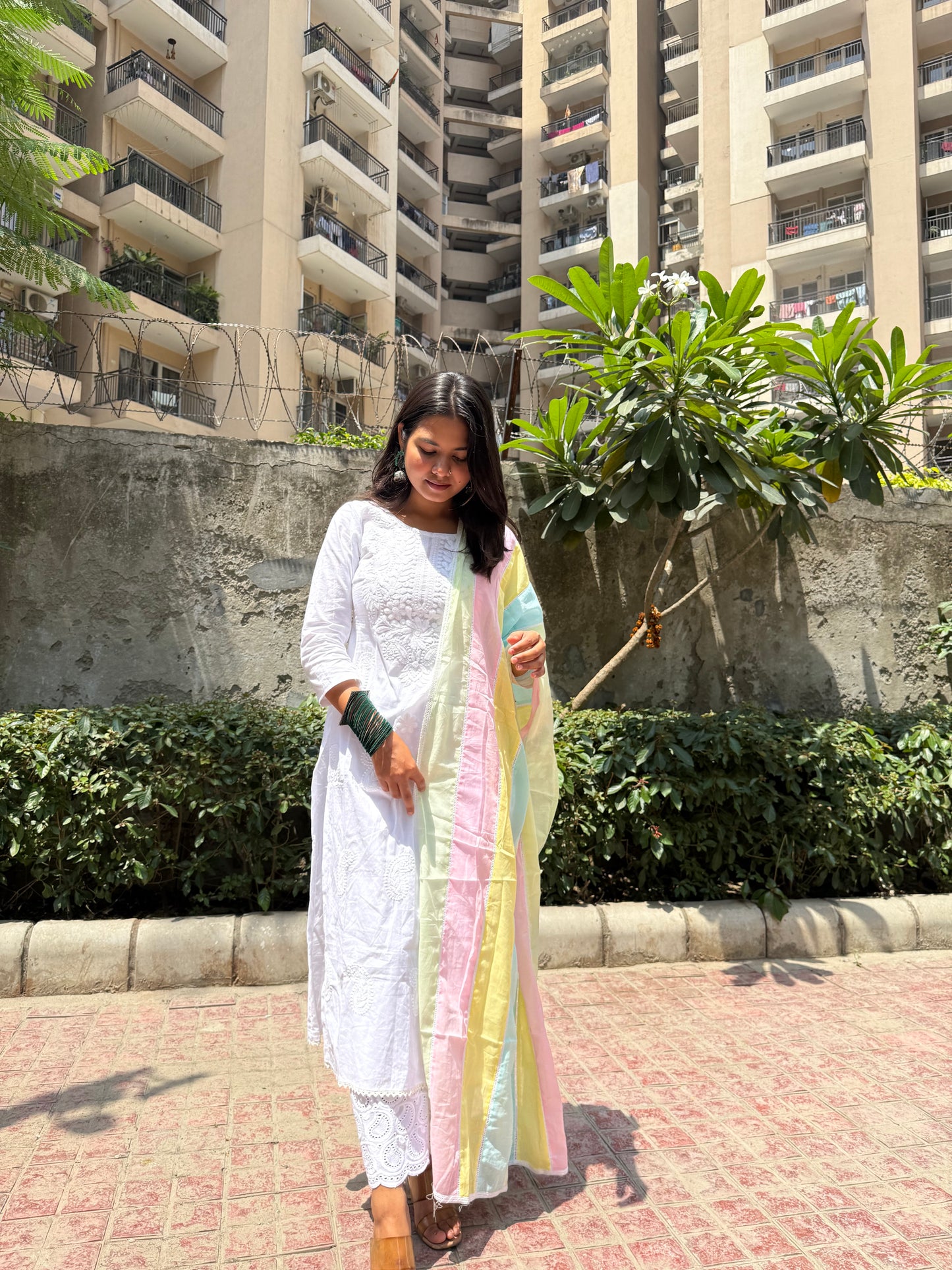 Rangvasant Chikankari suit set ( with pastel dupatta )