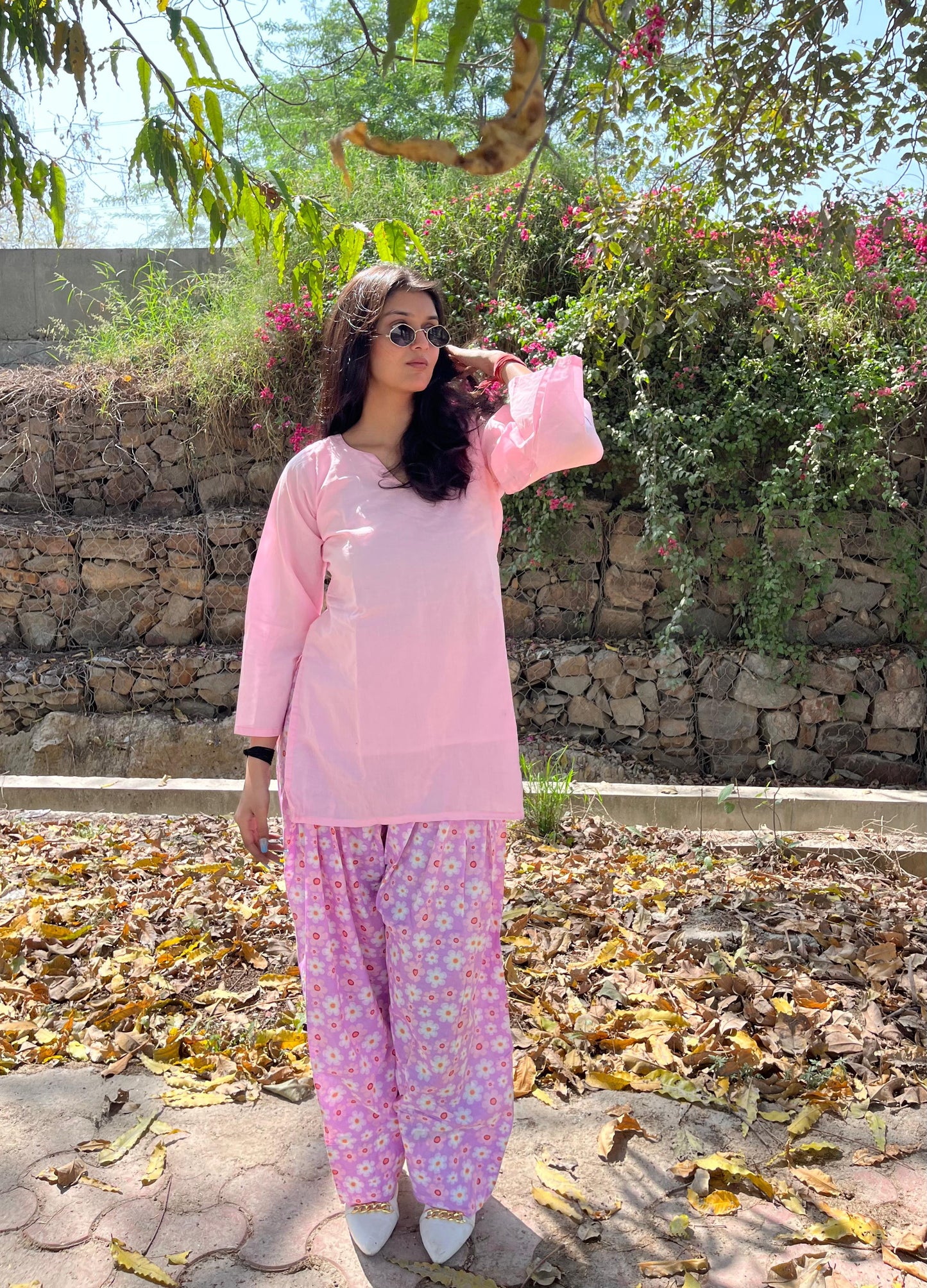 Pink daisy Farshi Set