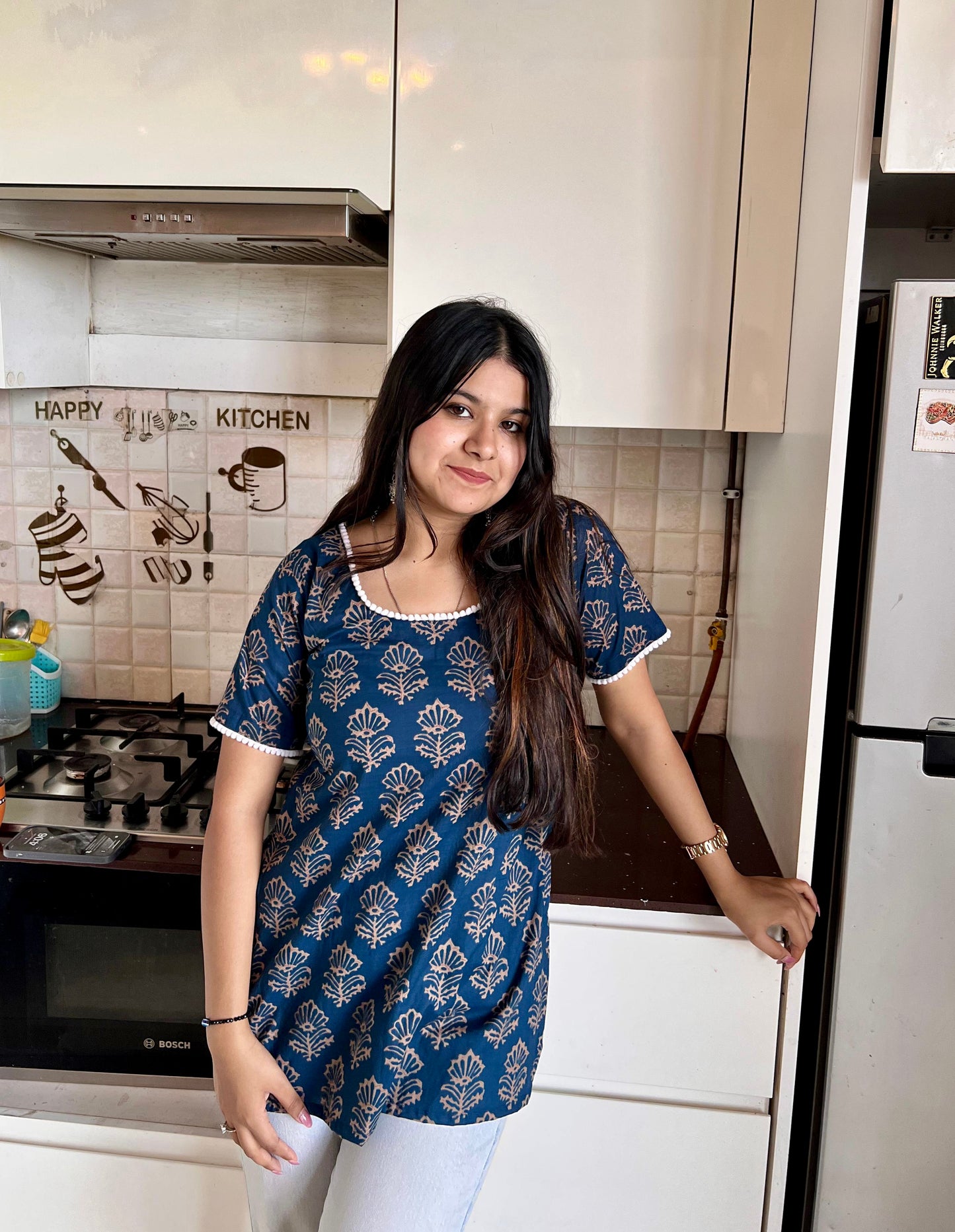 Vintage Blue Straight Short Kurti