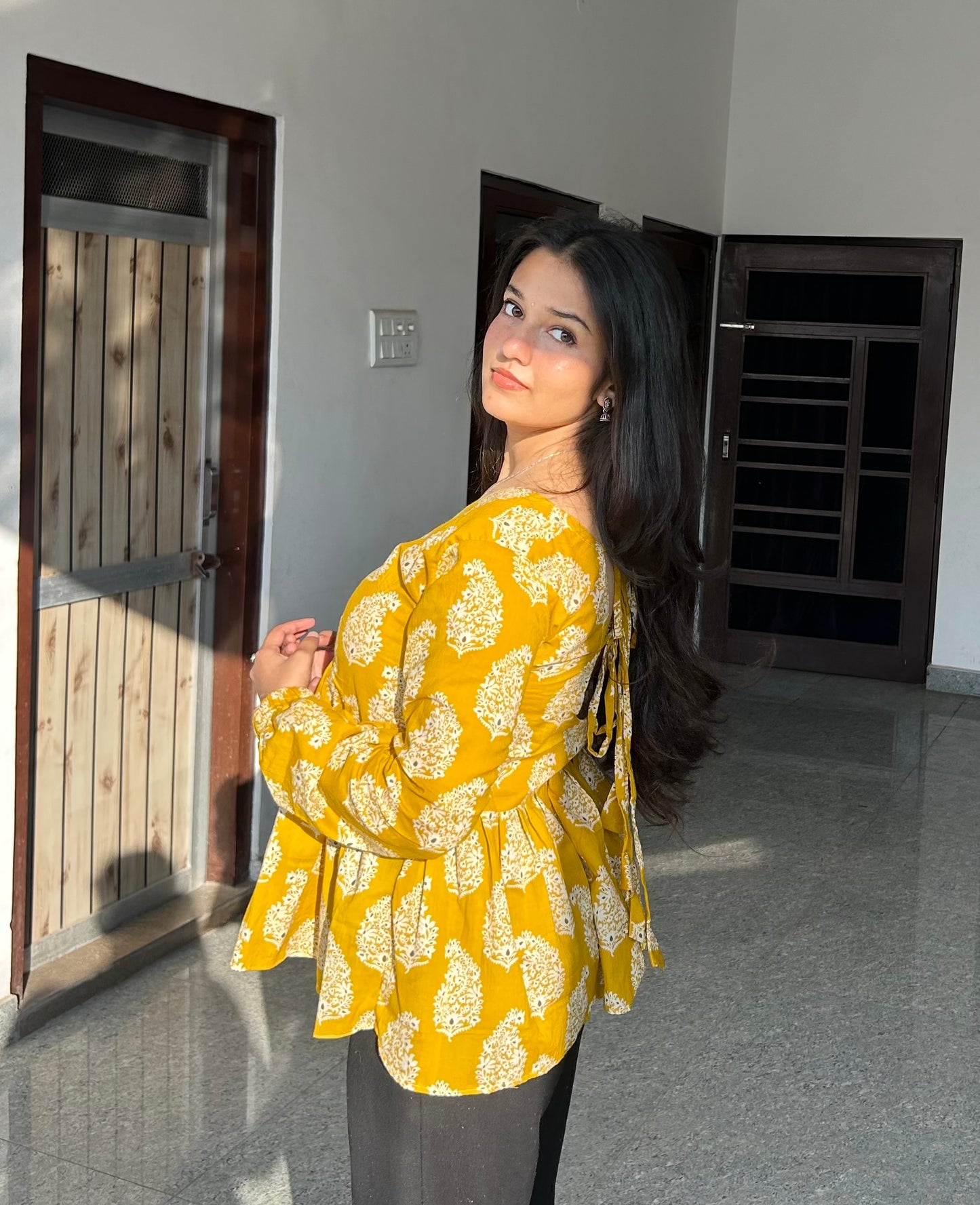 Besan Peplum Backless Kurti