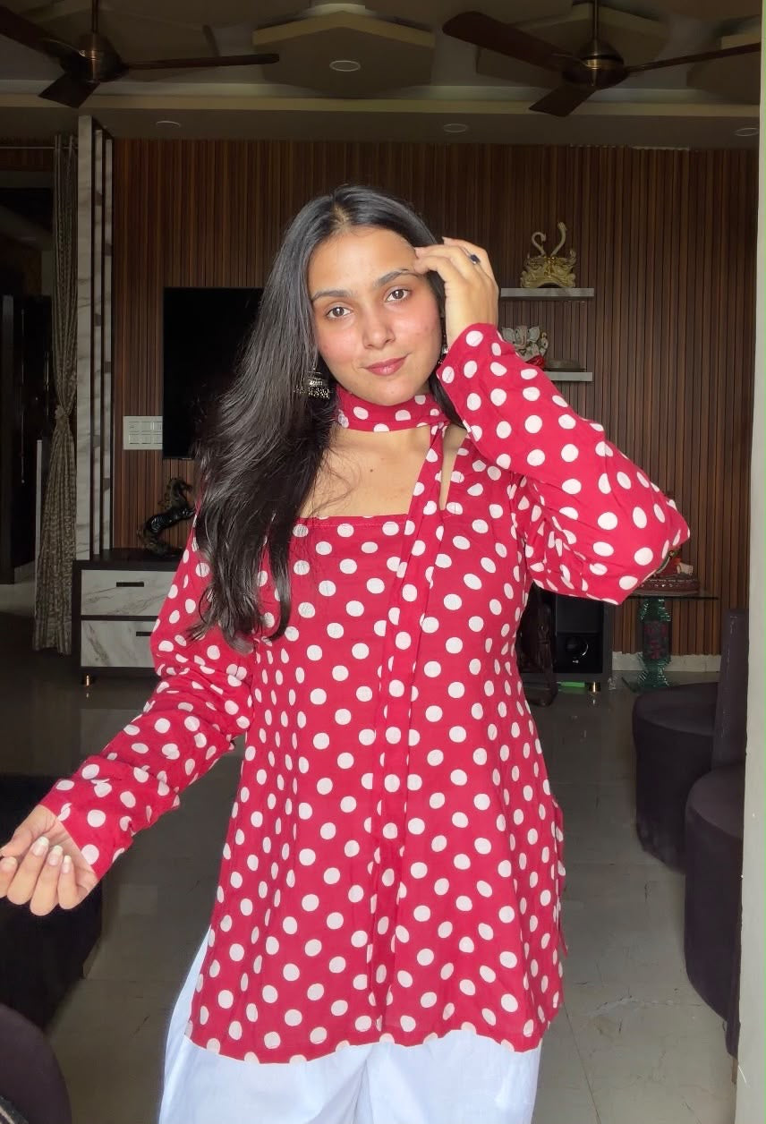 Maroon Polka Kurti (With Neckband)