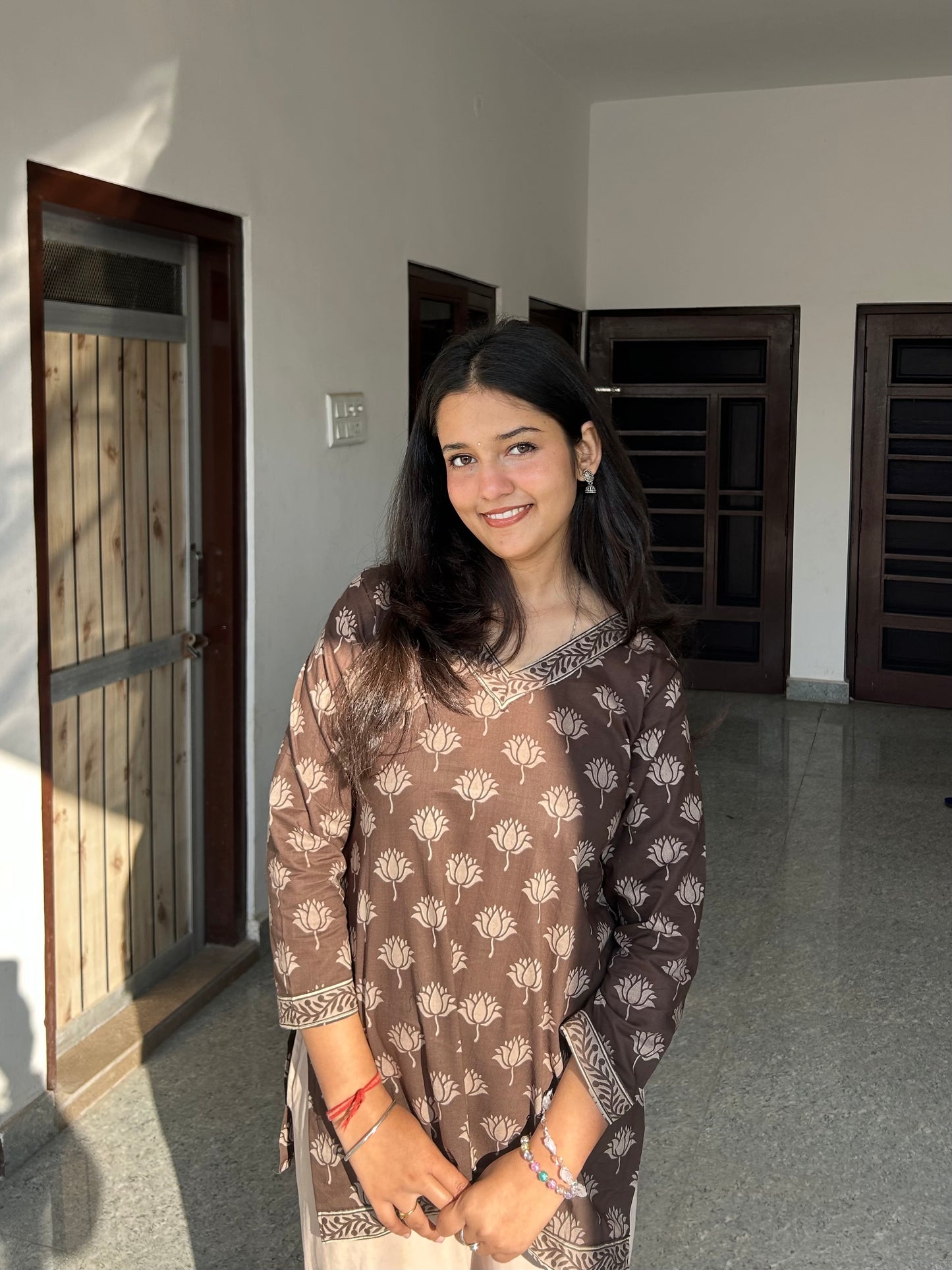 Brown Lotus Straight Short Kurti