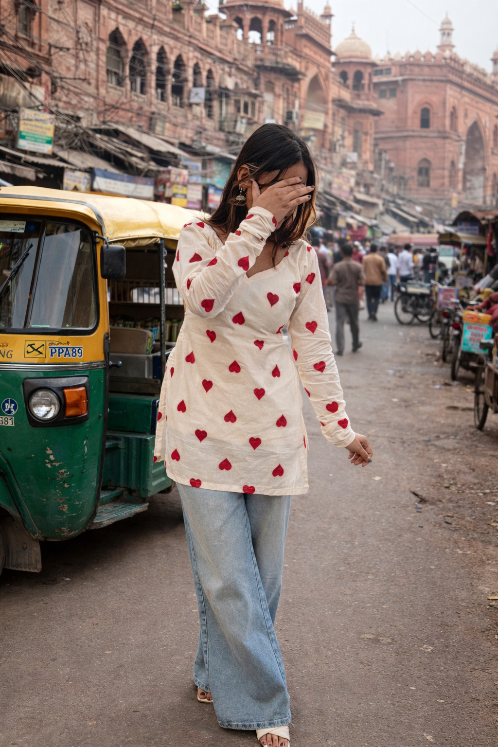 Dil Embroidered Straight Short Kurti