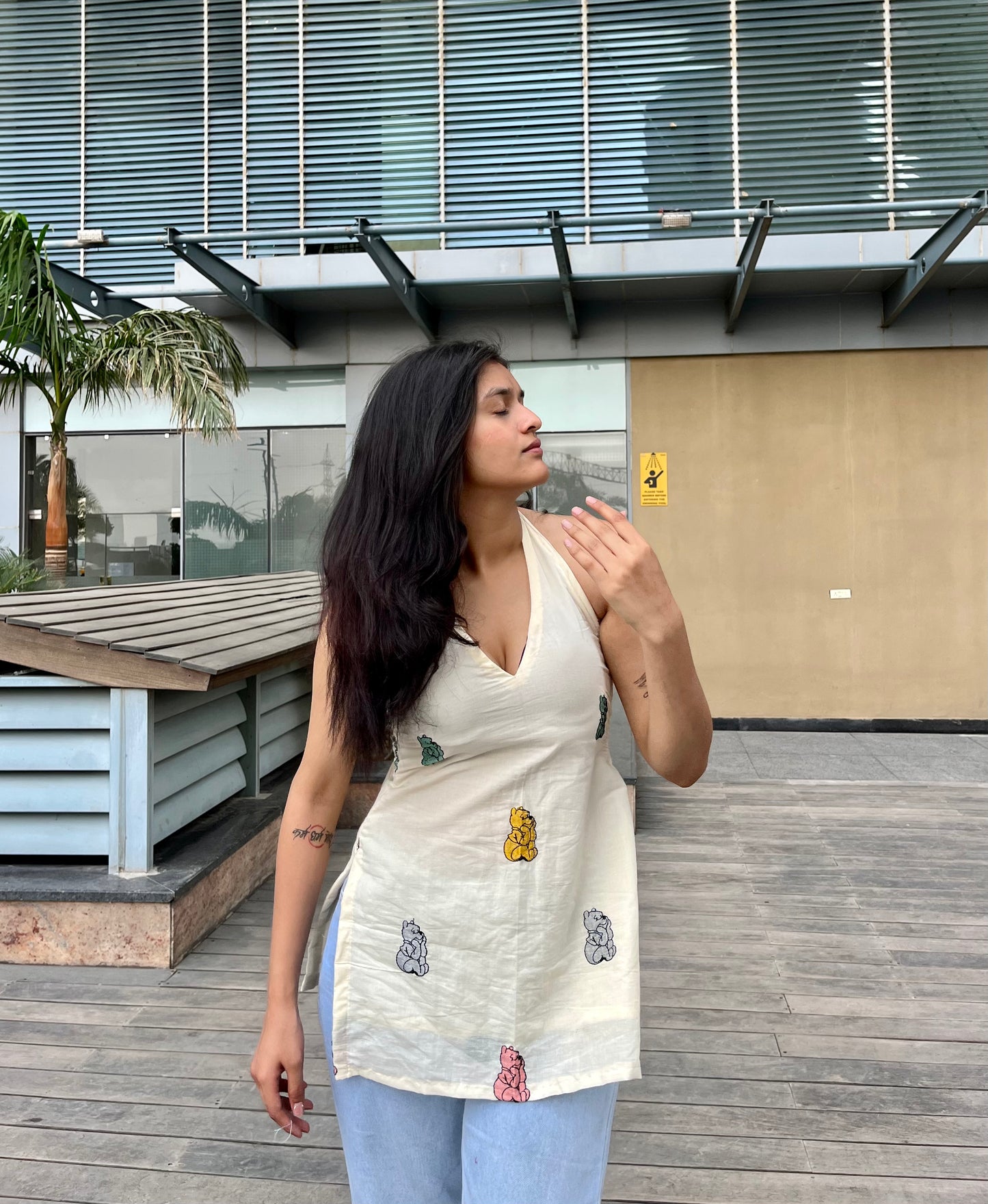 Pooh Halter Neck Short Kurti