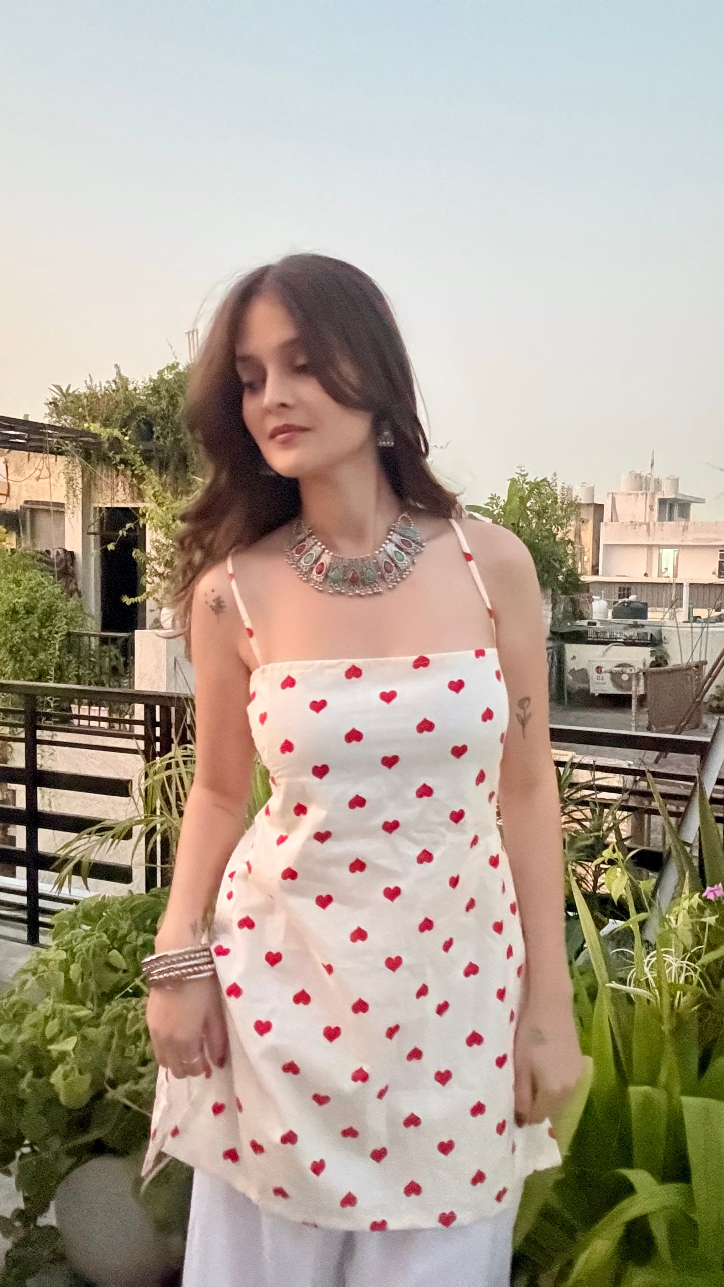 Little Hearts Backless Short Kurti