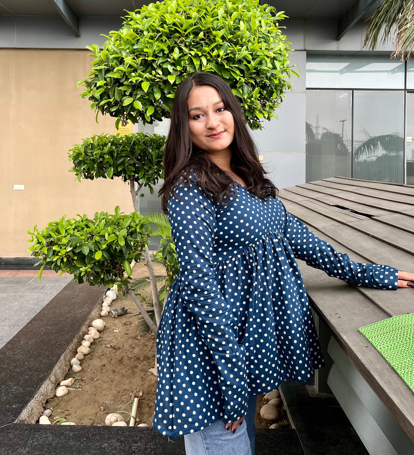 Blue Polka Dot Short Kurti