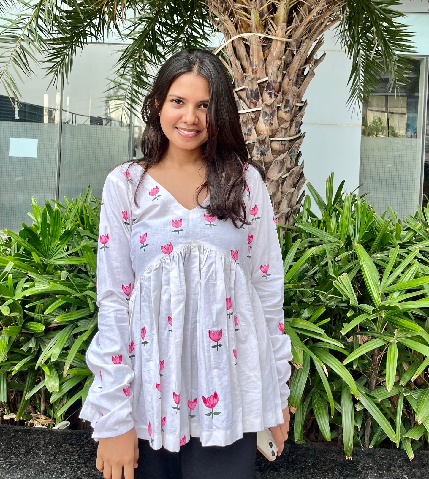 Handpainted Lotus Peplum Short Kurti