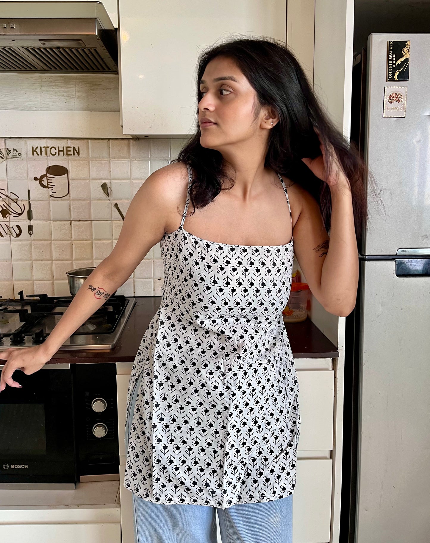 White Era Backless Straight Short Kurti