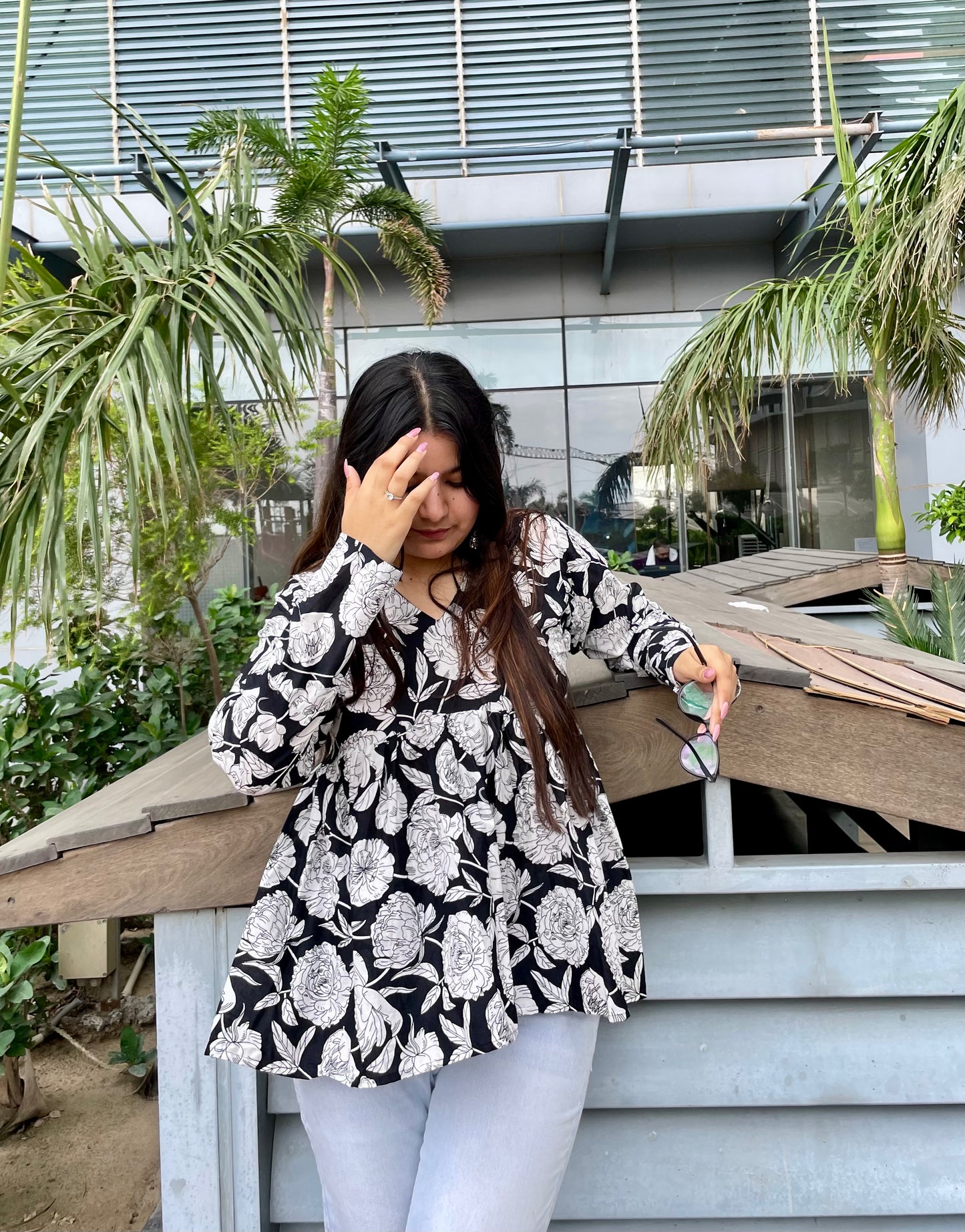 Black Rose Peplum Short Kurti