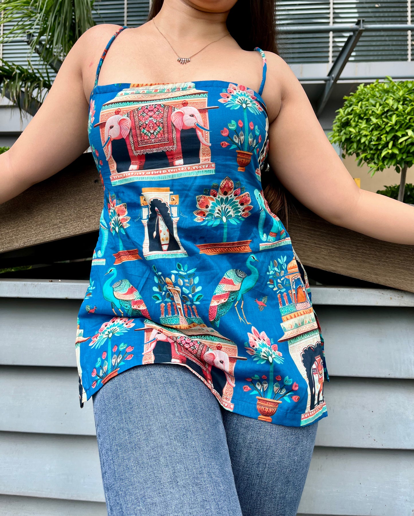 Blue Mor Strappy Backless Short Kurti