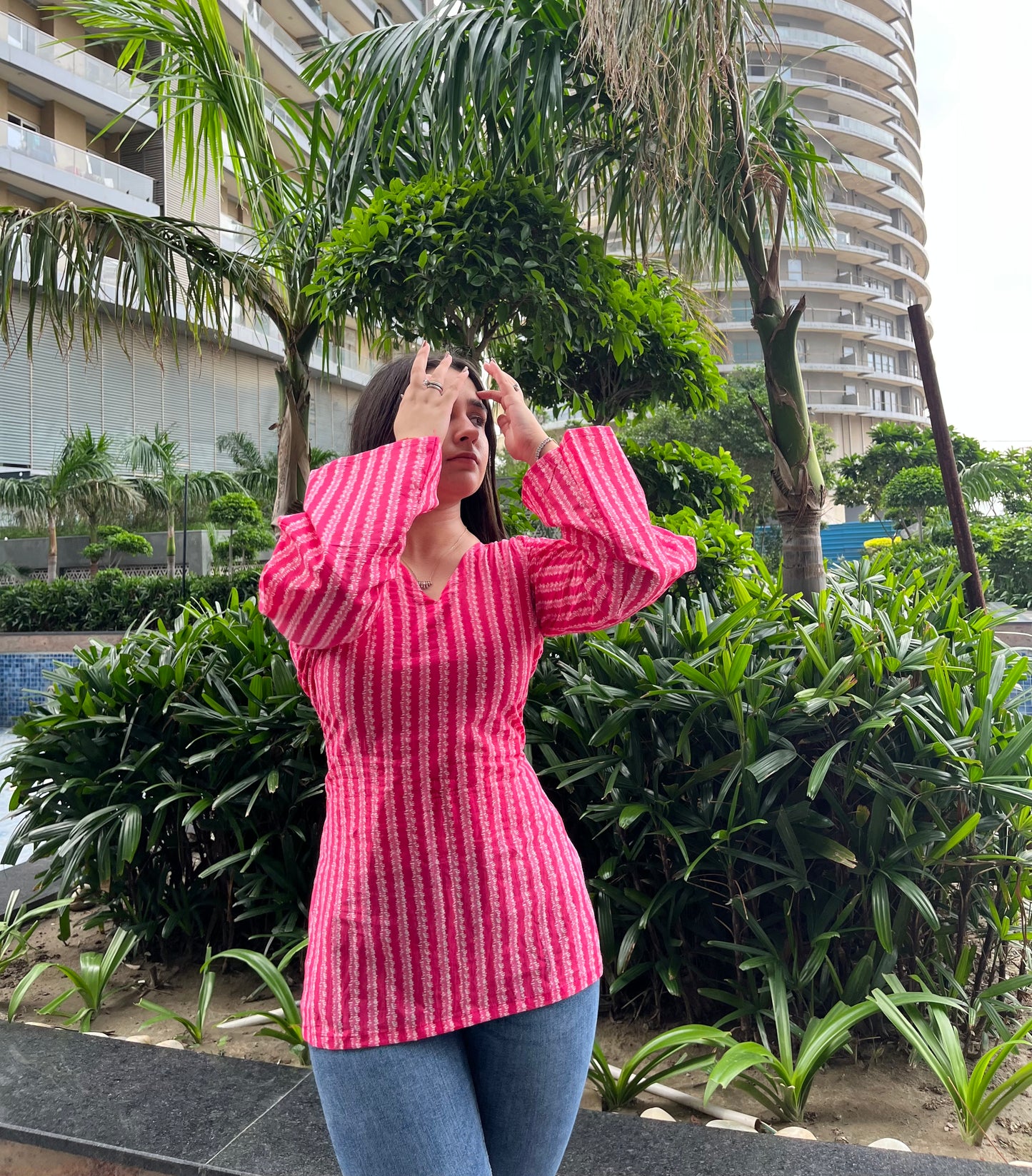 Beautiful Pink Corset Back Short Kurti