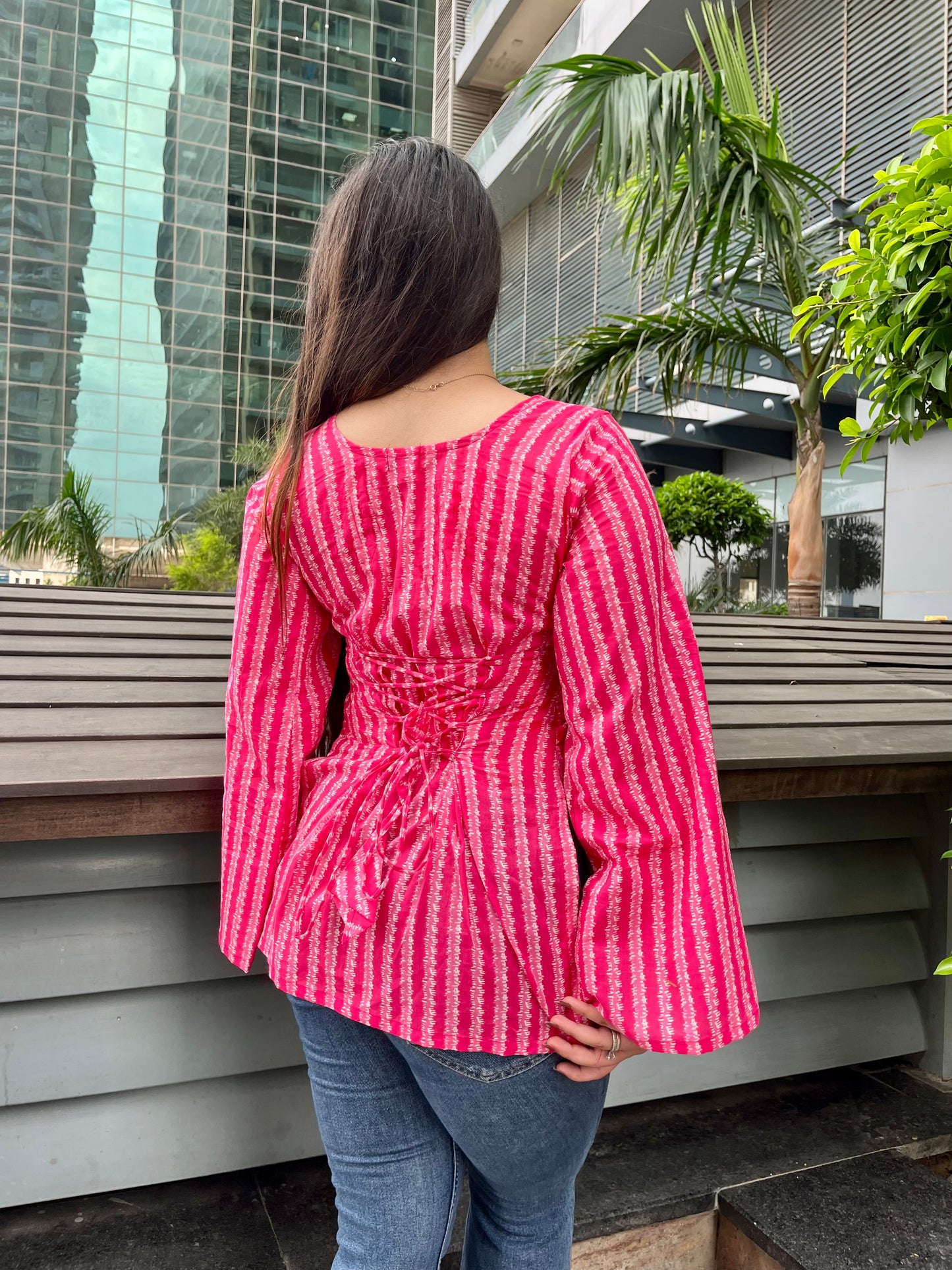 Beautiful Pink Corset Back Short Kurti