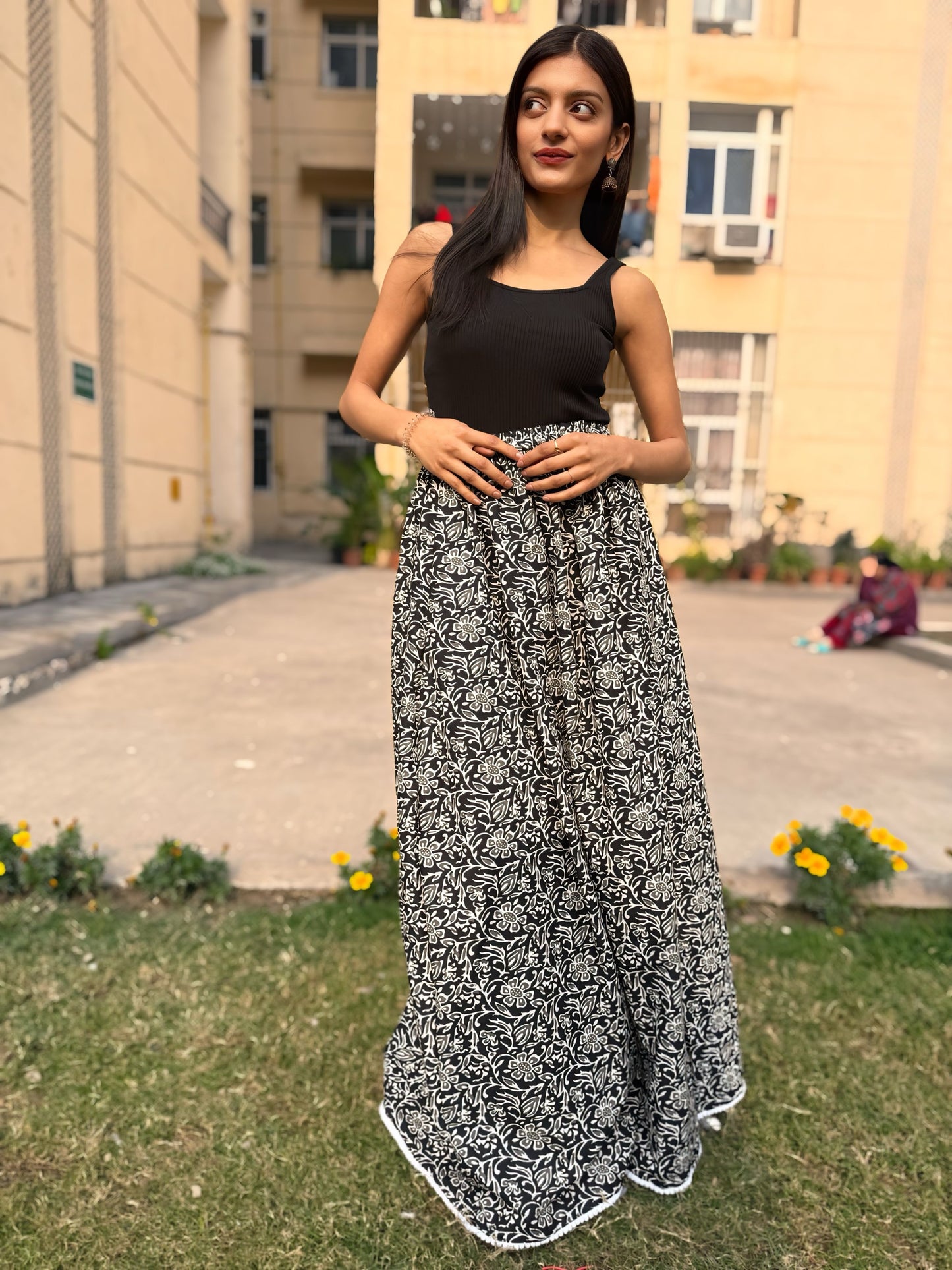 Black Flora Long Skirt