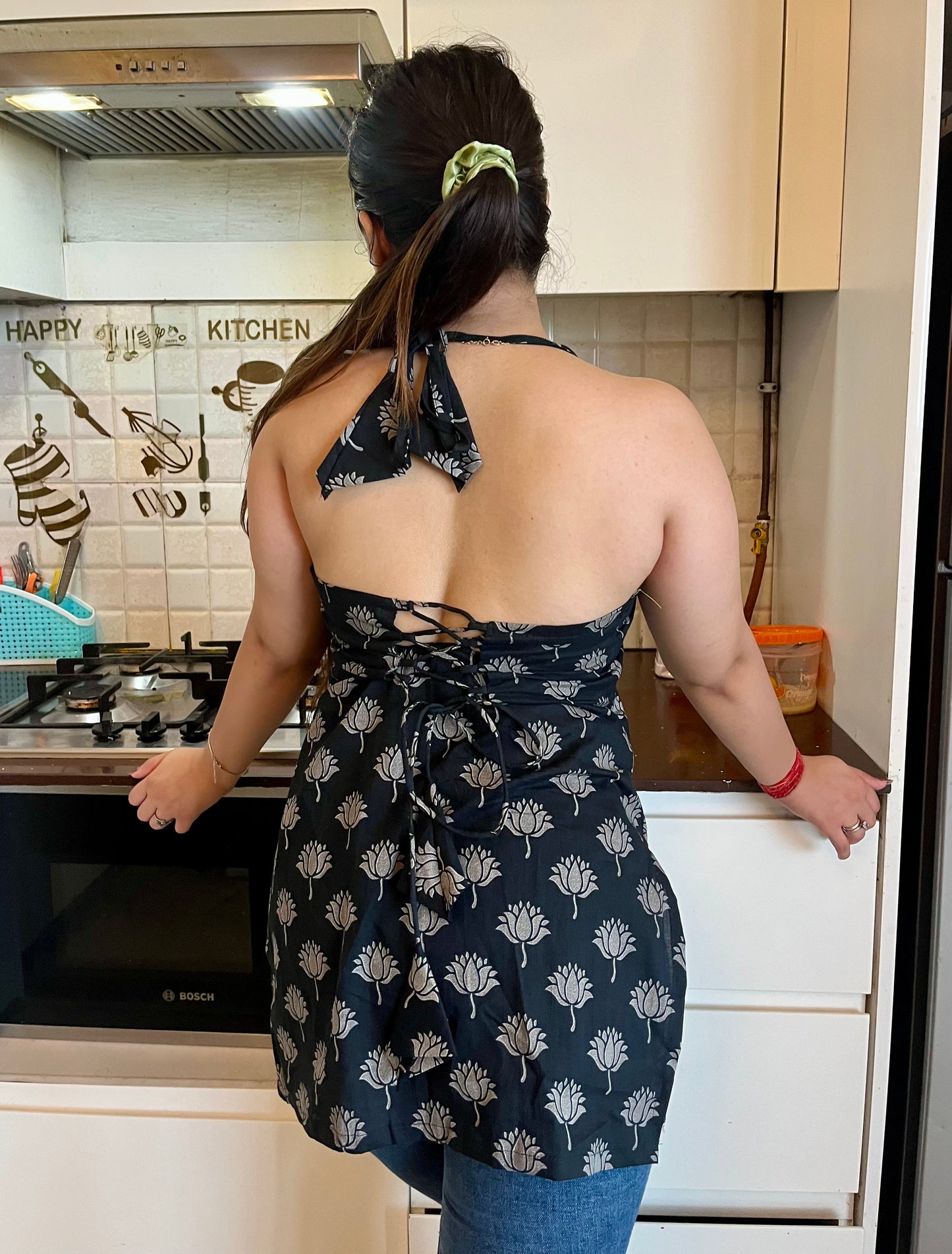 Black Lotus Halter Neck Kurti