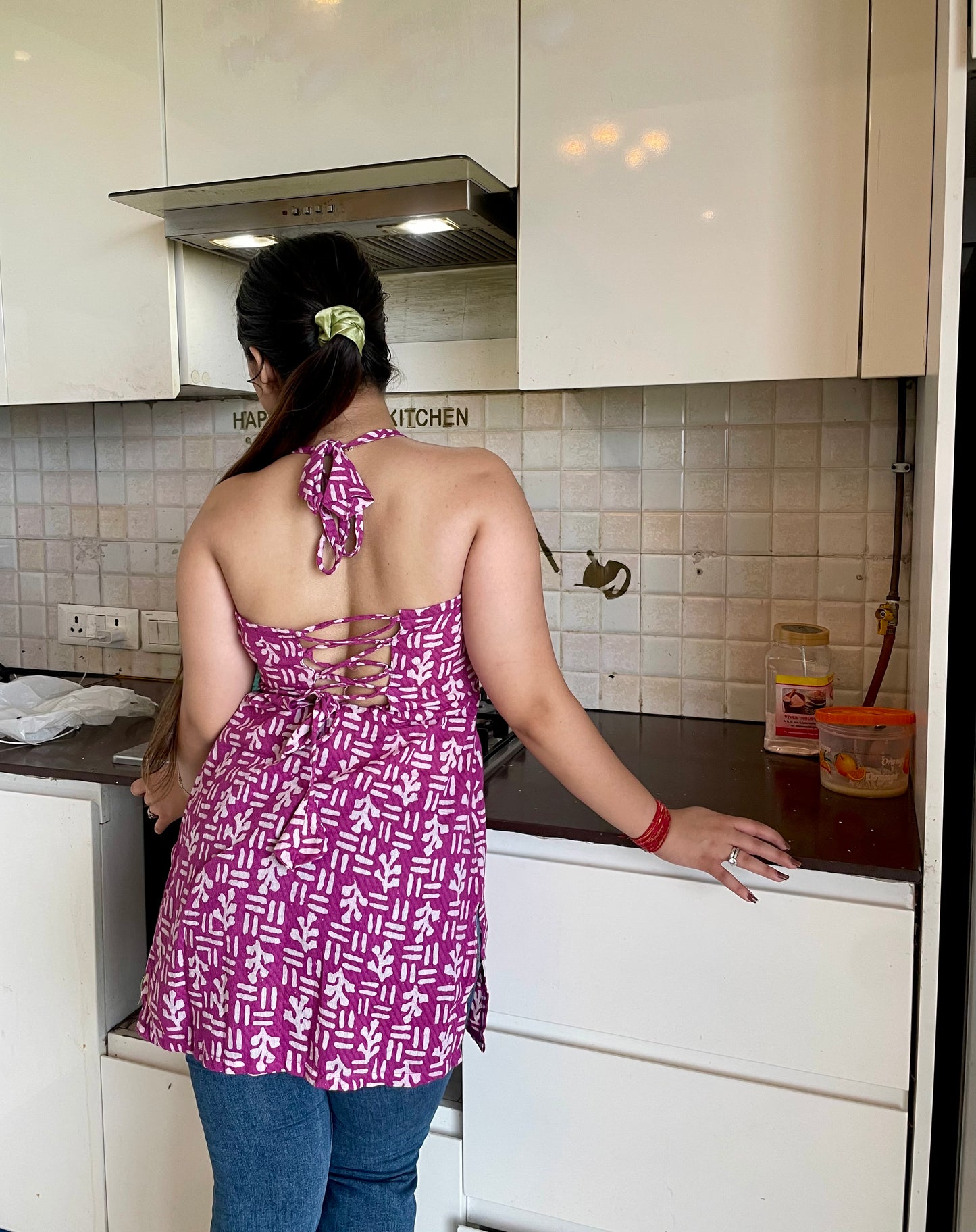 Jelly Halter neck backless kurti