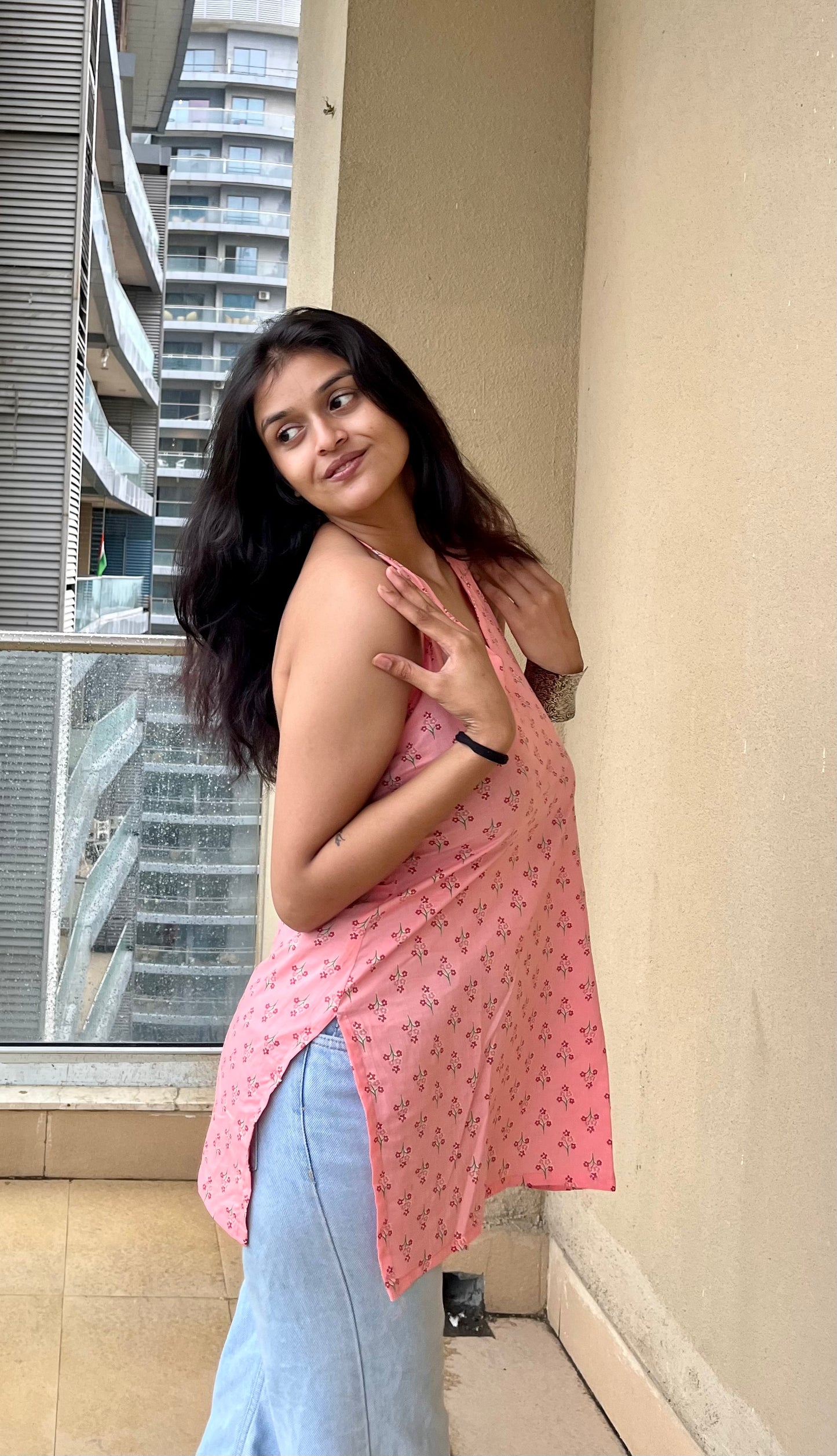 Peachika Halter Neck Short Kurti