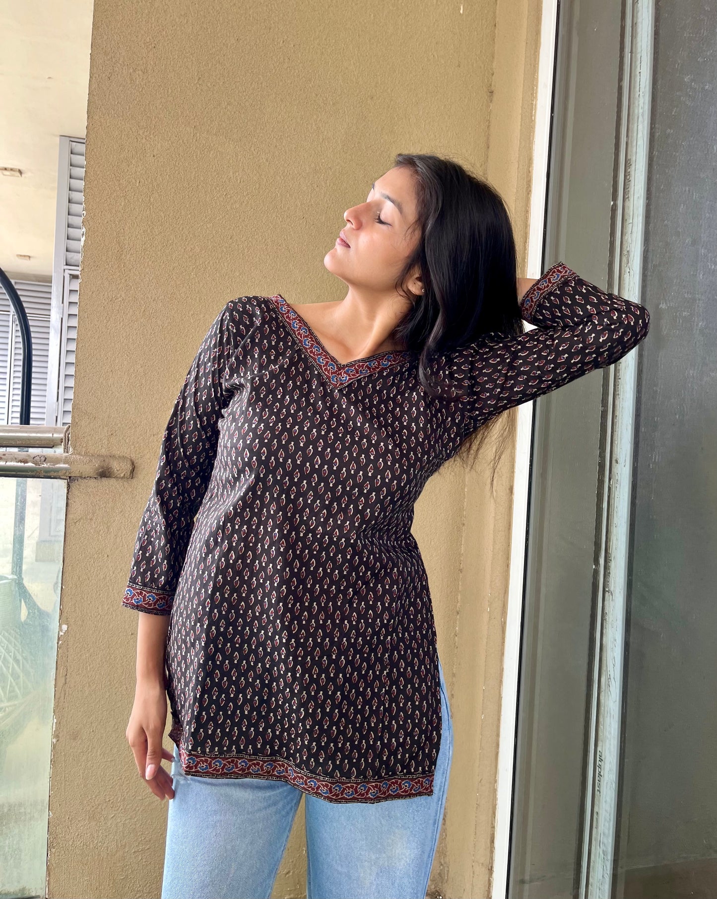 Black Rimjhim Straight Short Kurti