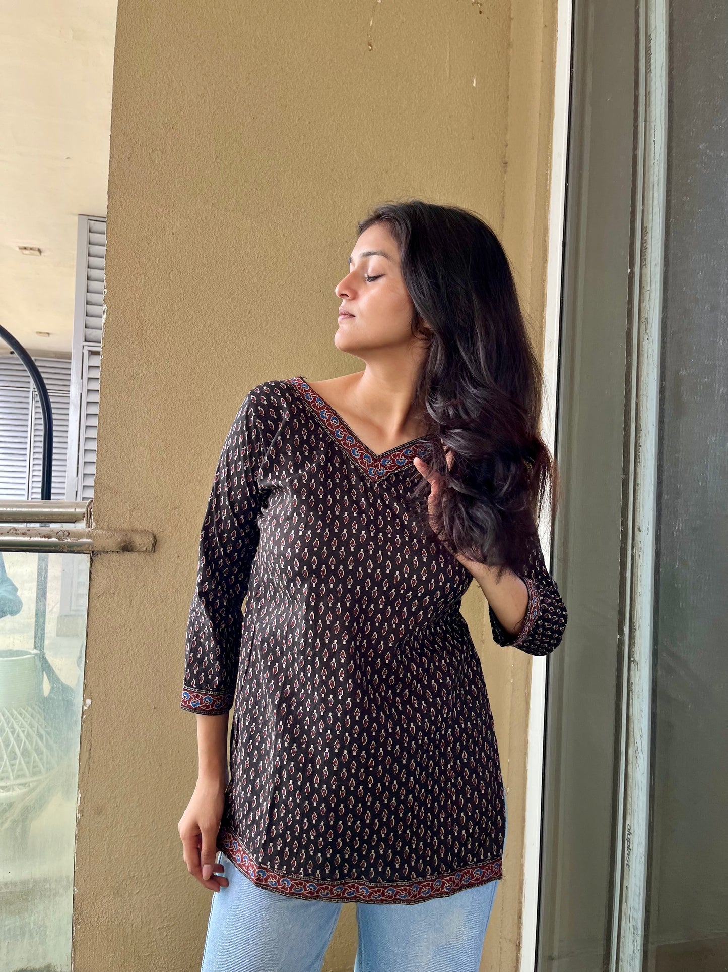 Black Rimjhim Straight Short Kurti