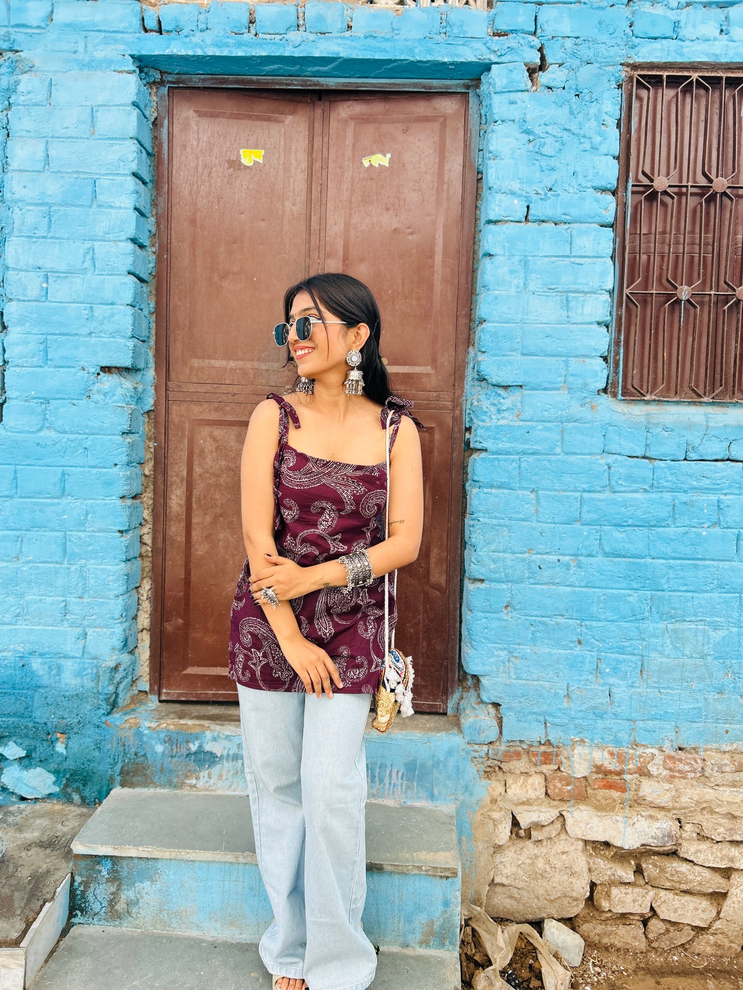 Papdi Chaat (wine) Straight Tie-up straps kurti