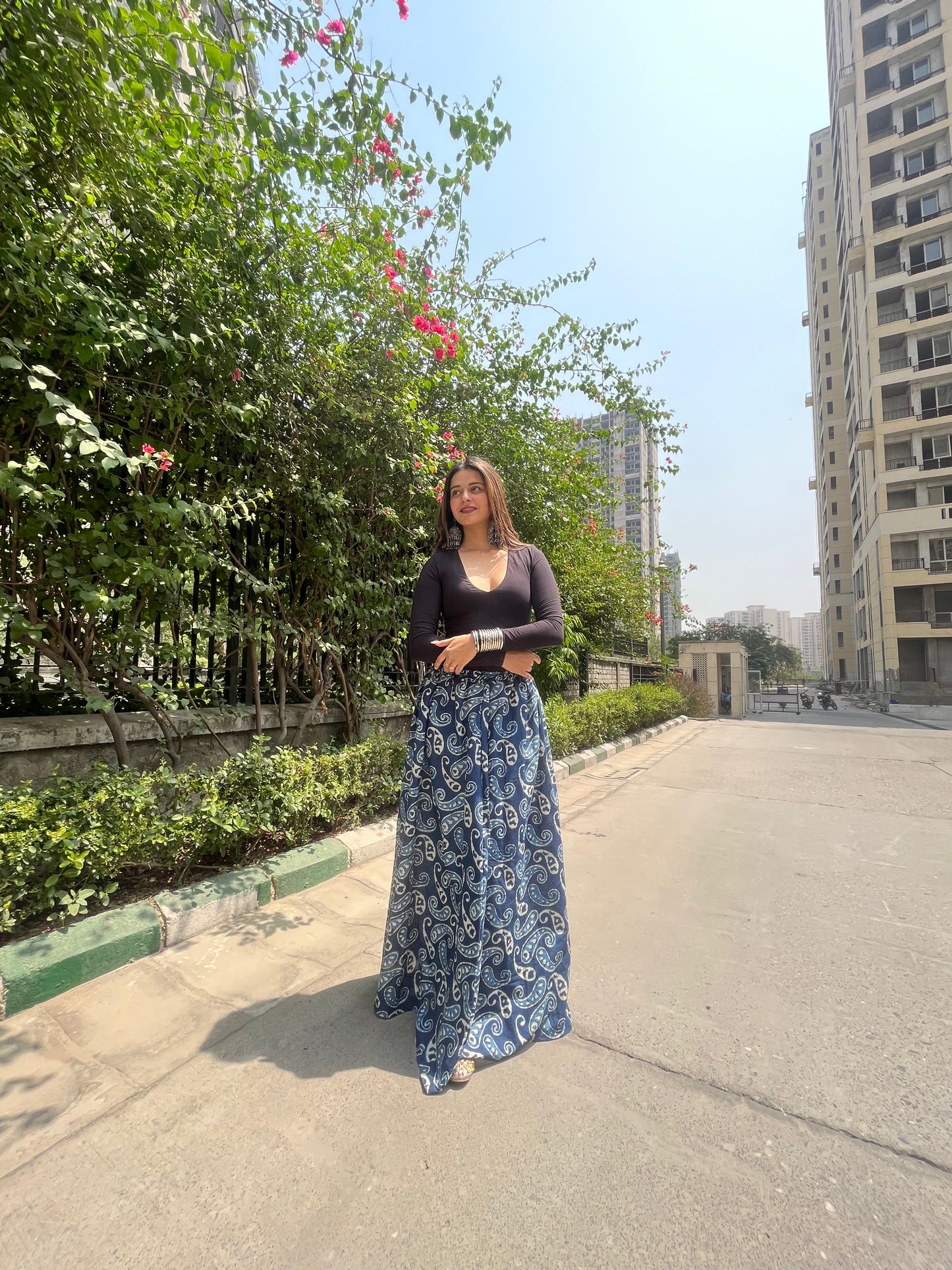 Indigo Paisley Long Skirt