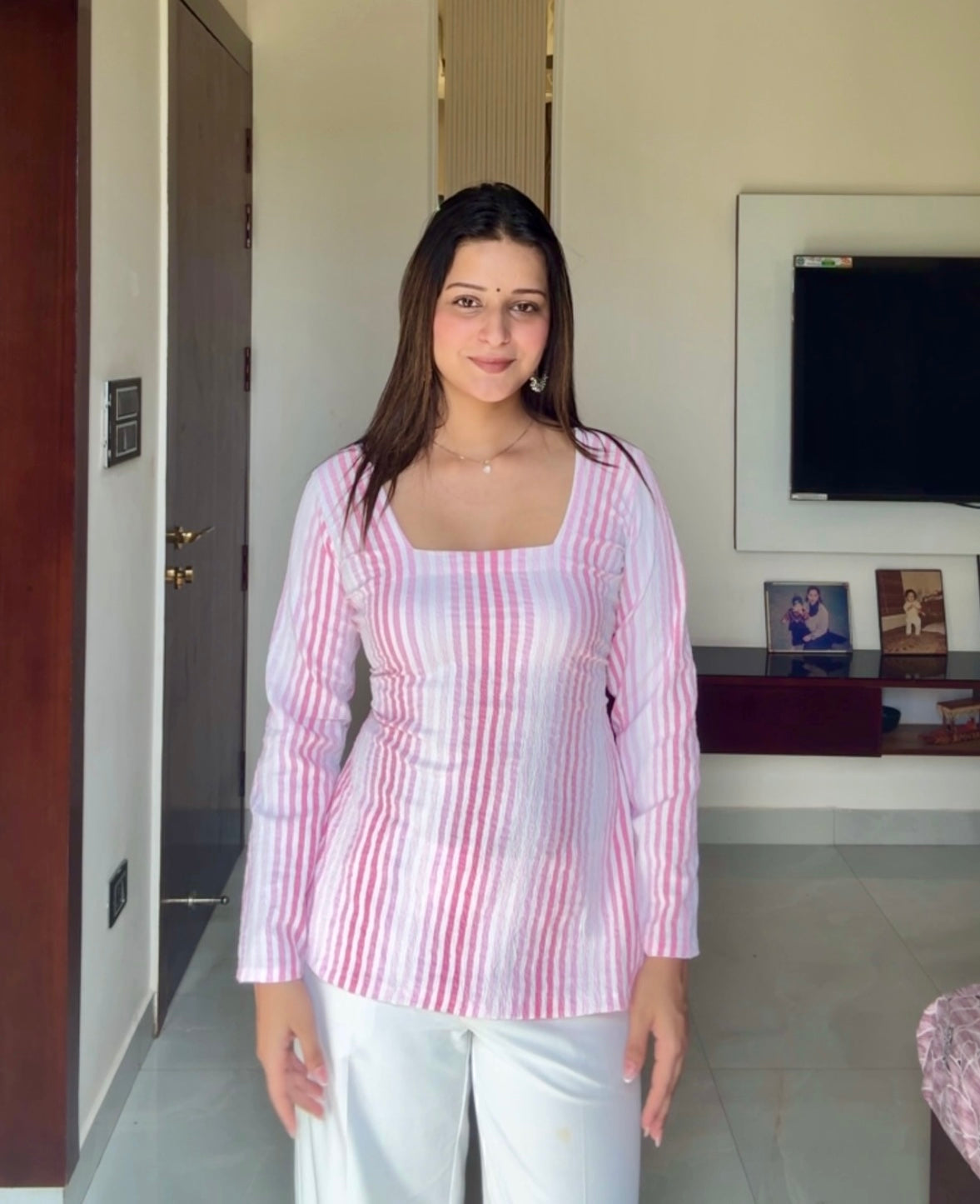 Popcorn Stripes Corset Back Short Kurti