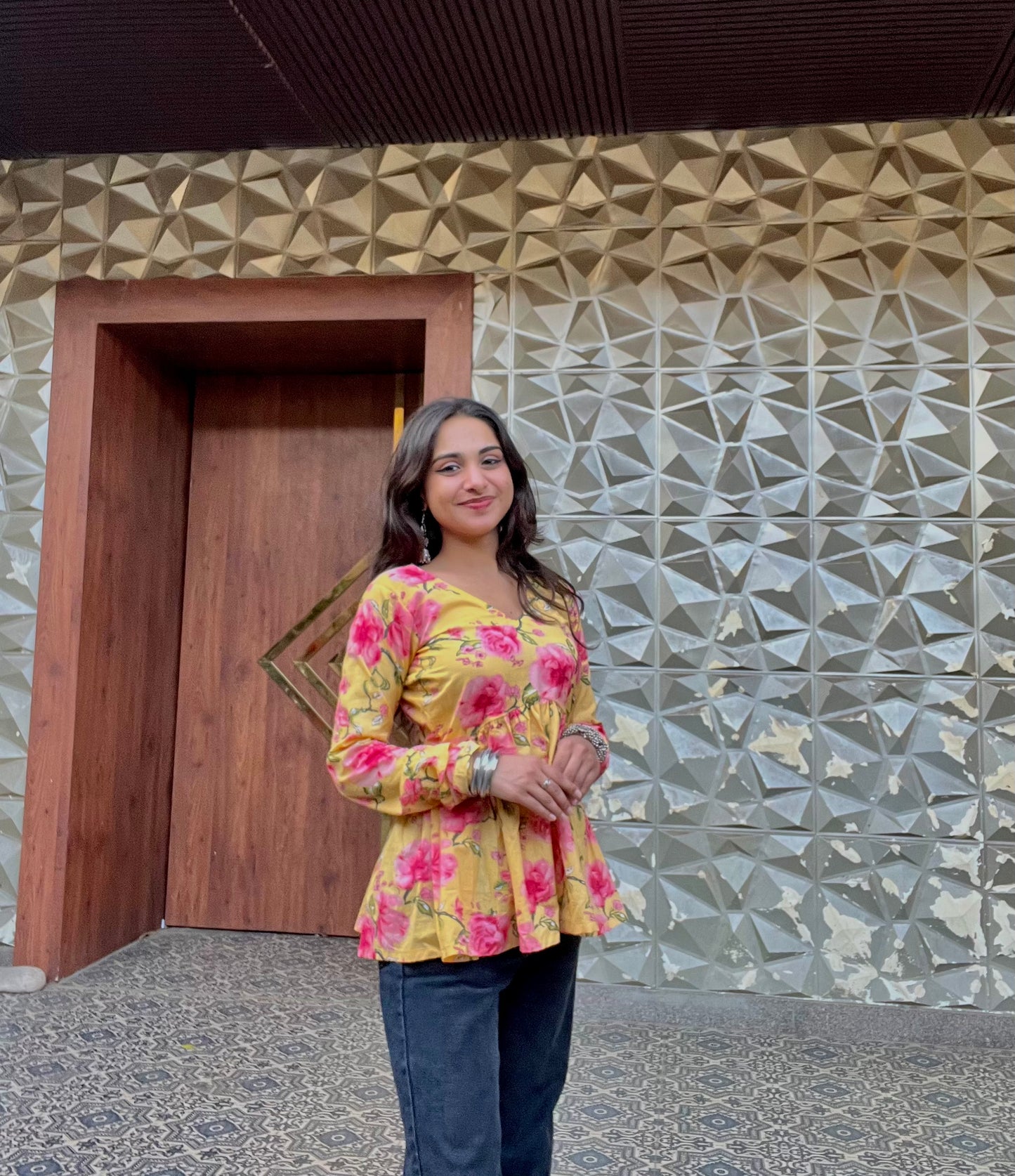 Yellow Flora Short Kurti