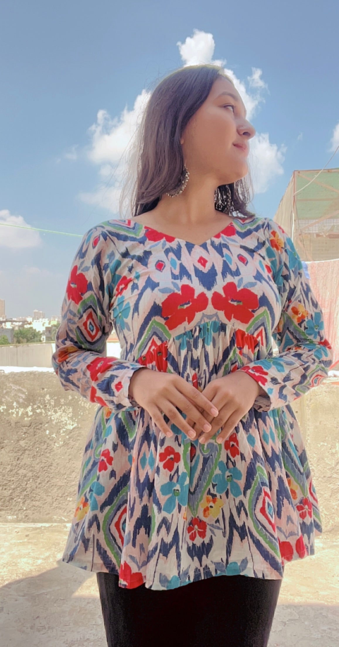 White Floral Short Kurti Top