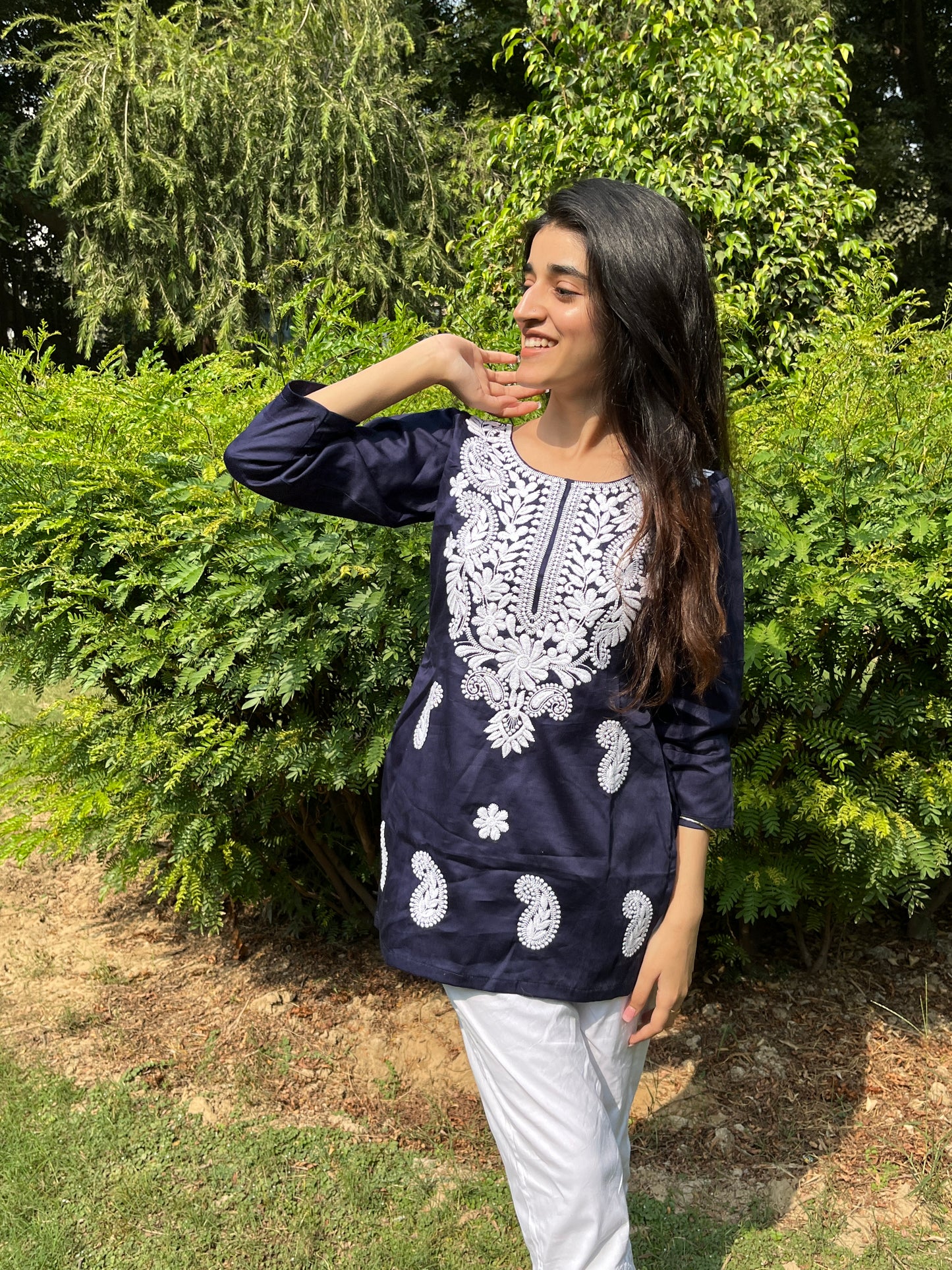 Navy Blue Chikankari Kurti