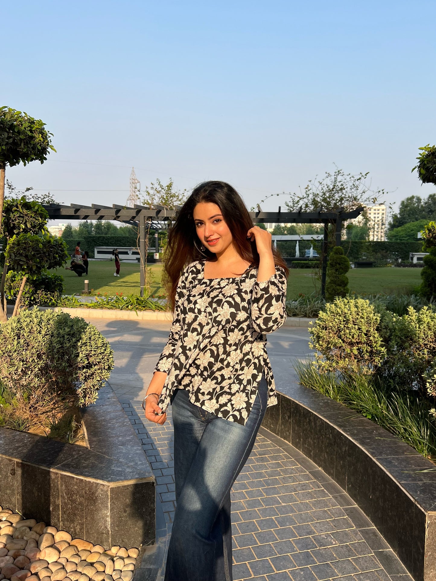 Flory Black & White Straight Kurti