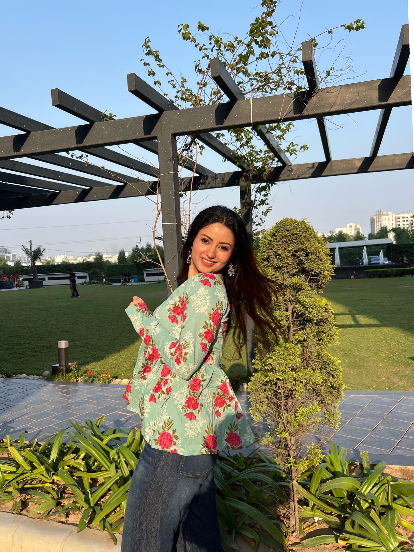 Candy Blue Peplum Short Kurti