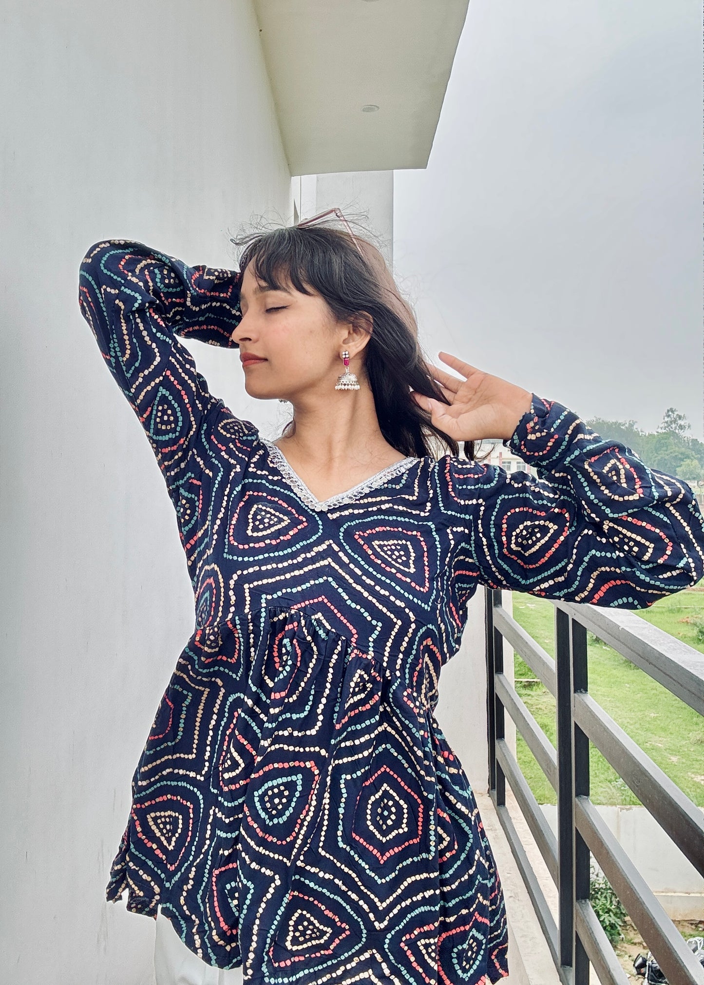 Rayon Bandhej Peplum Short Kurti