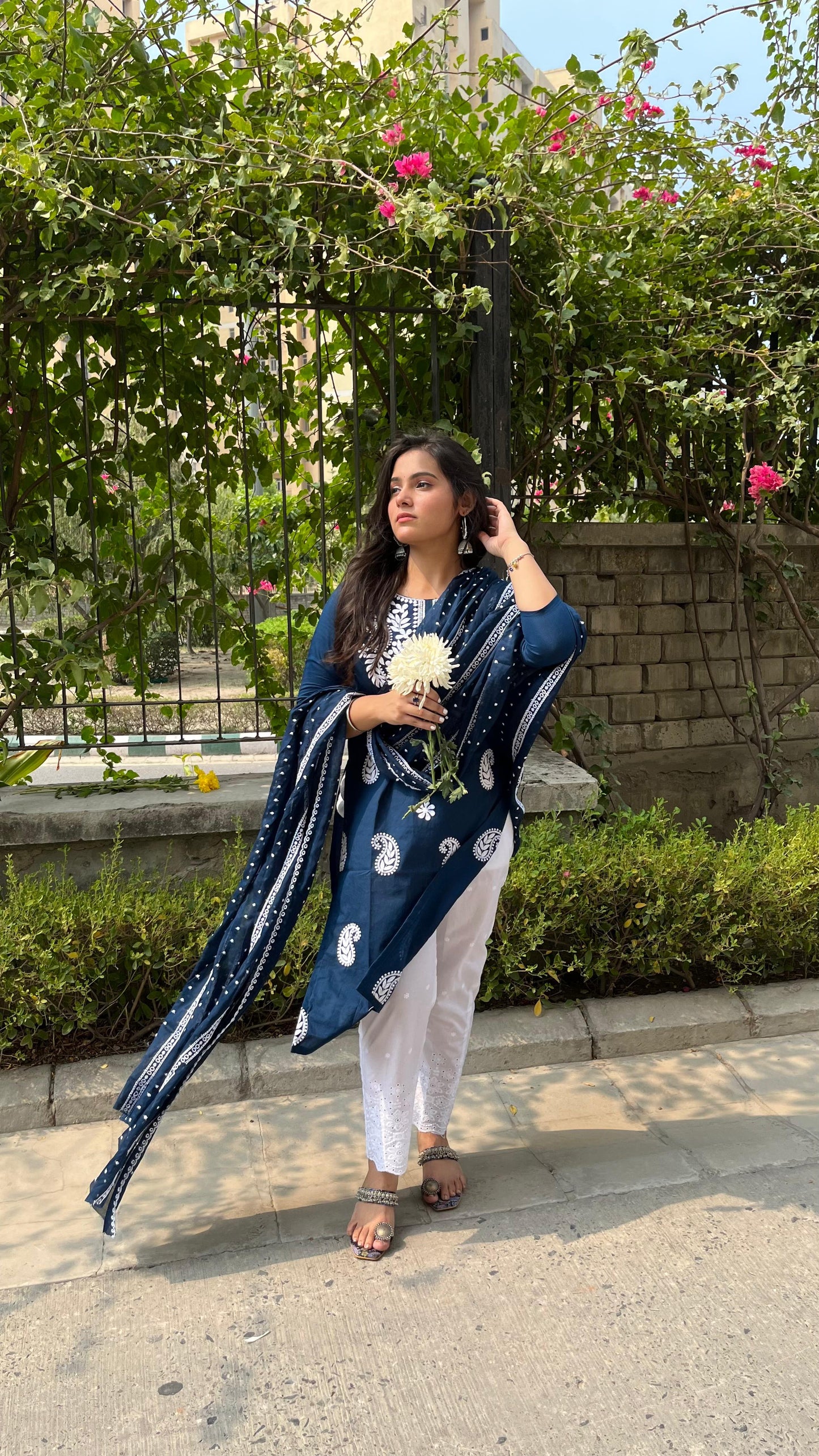 Blue Chikankari Kurti Set