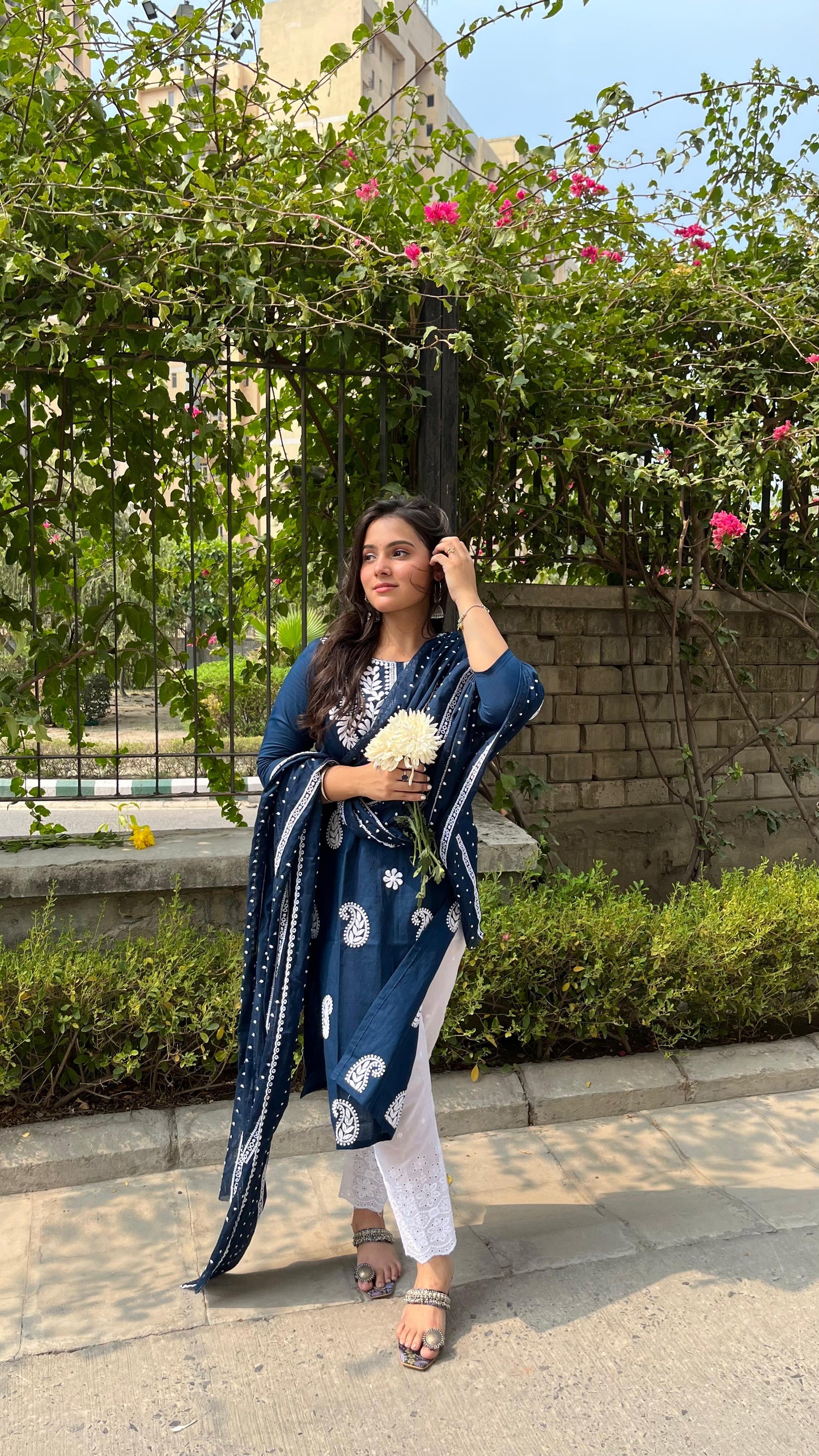 Blue Chikankari Kurti Set