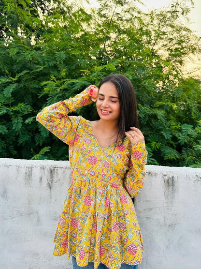 Yellow Bouquet Short Kurti Top