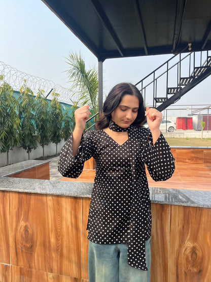 Black Polka Kurti (with neckband)