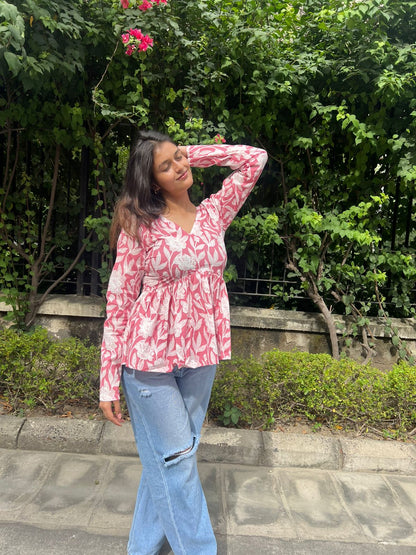 Pink Bloom Short Kurti Top