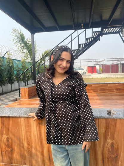 Black Polka Kurti (with neckband)