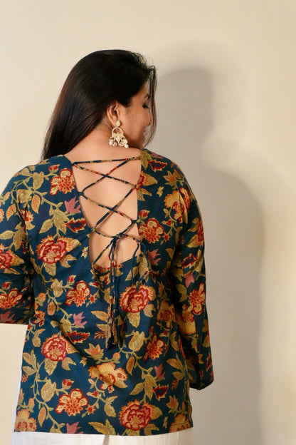 Blue Layla Backless Short Kurti