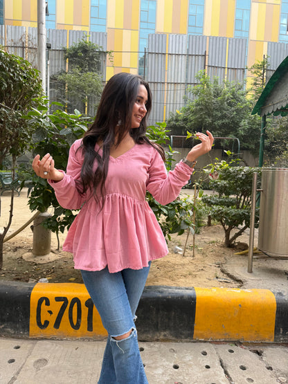 Pink Velvet Short Kurti