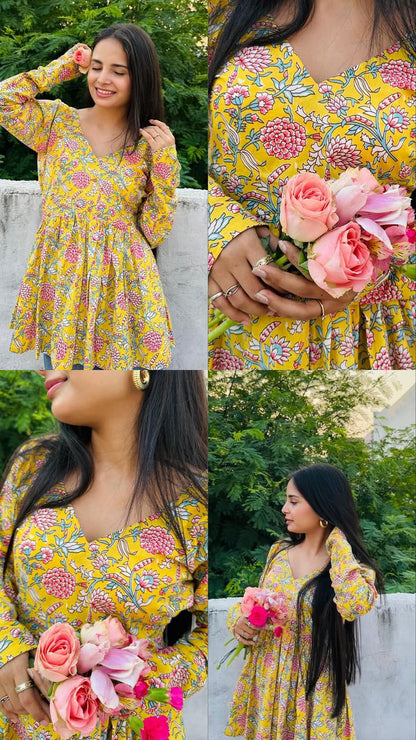 Yellow Bouquet Short Kurti Top