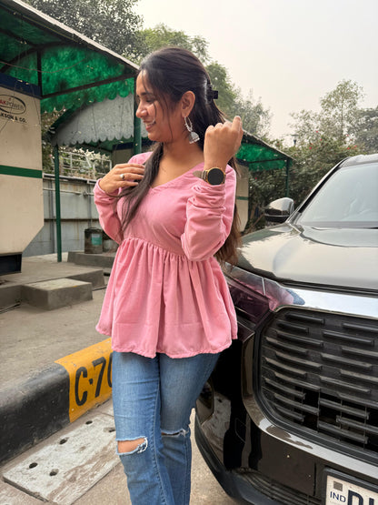 Pink Velvet Short Kurti