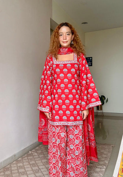 Red Velvet Plazo Set