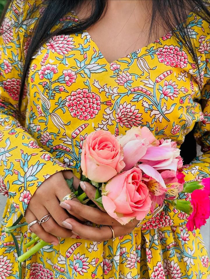 Yellow Bouquet Short Kurti Top