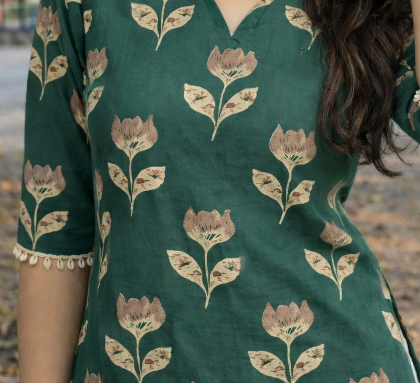 Green Lotus Long Kurti