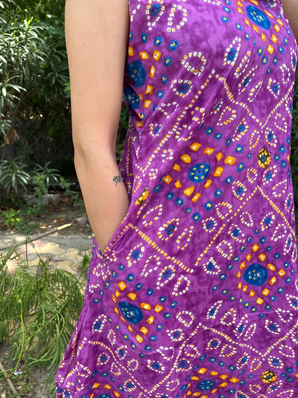 Purple bandhej A-line dress
