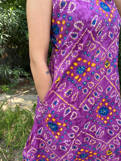 Purple bandhej A-line dress