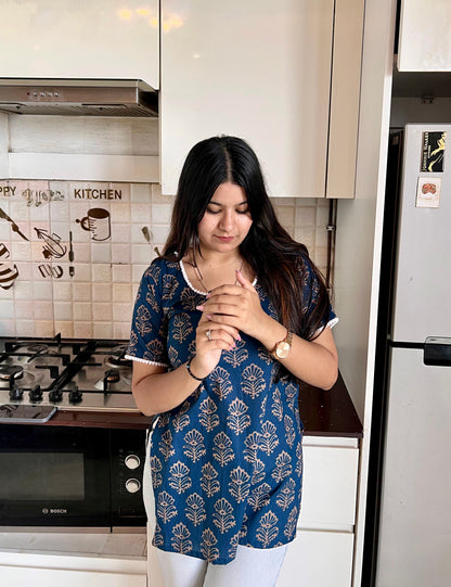 Vintage Blue Straight Short Kurti