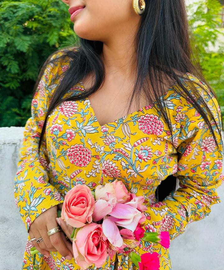 Yellow Bouquet Short Kurti Top