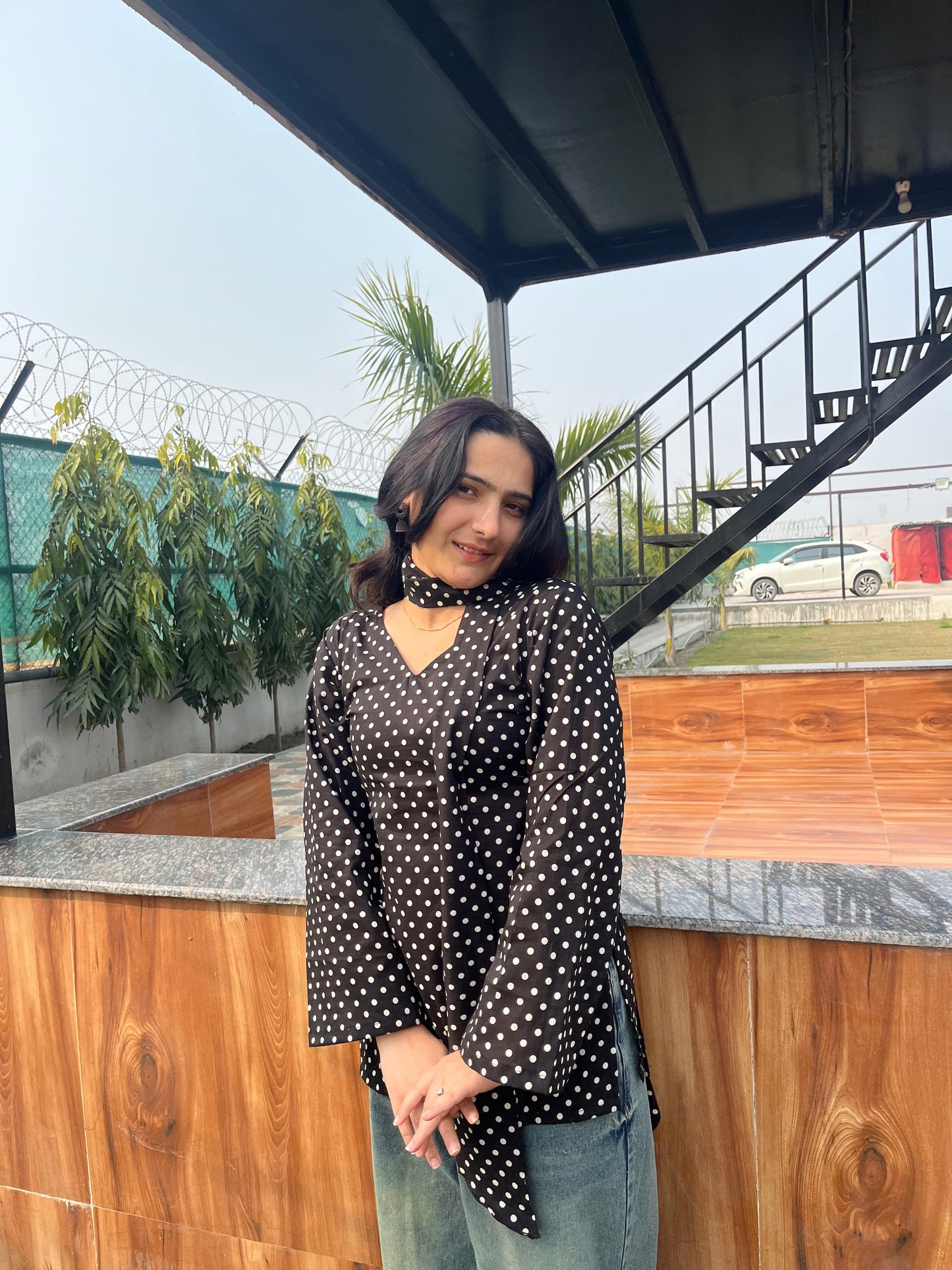 Black Polka Kurti (with neckband)